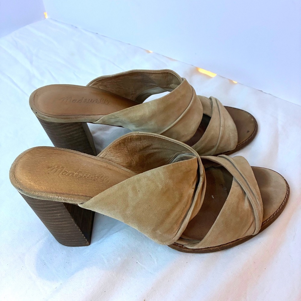 Madewell Women's Gesine Suede Leather Clog Heeled Sandal Mules Beige Size 9.5